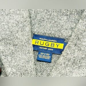 VTG Ralph Lauren RUGBY Dark Heather Gray Shawl Collar Turtleneck Wool Sweater